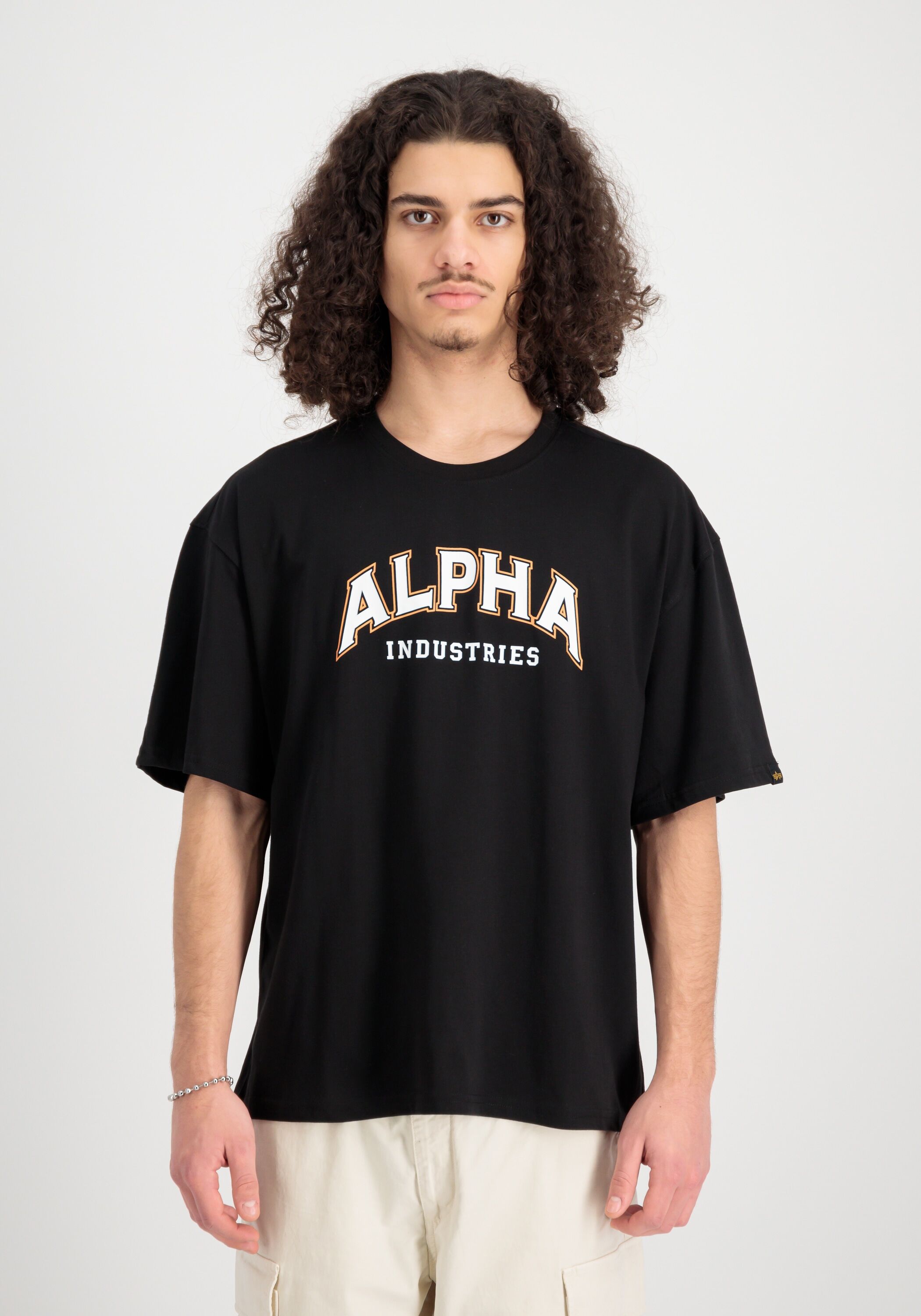 T-Shirt ALPHA INDUSTRIES "College T-Shirt", Herren, Gr. L, schwarz, Obermaterial: 100% Baumwolle, Shirts T-Shirt schwarz L