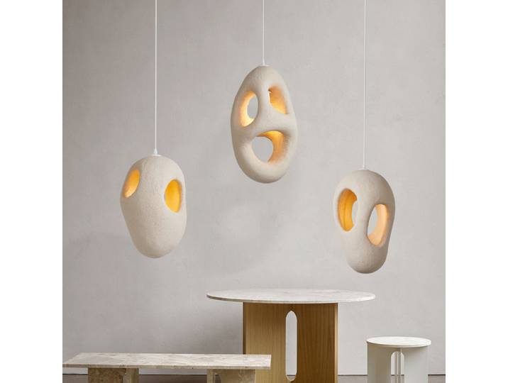 Nouvelle Lampe Suspendue LED Wabi Sabi Beige de Forme Poruse pour Salon, Chambre à Coucher, Chevet - Lustre Suspension