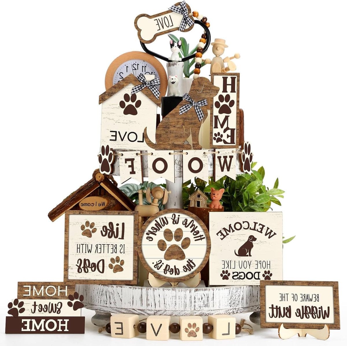 Set van 16 decoratieve houten borden in vintage boerderijstijl, multicolor