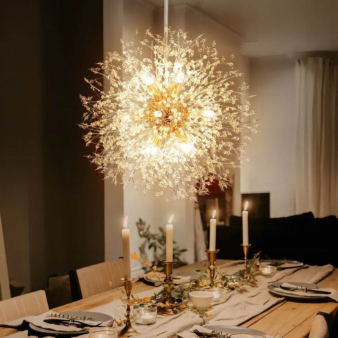Etta Avenue Dandelion 12-Light Sputnik Crystal Chandelier Starburst Sunburst Ceiling Lighting Gold 55cm H X 55cm W X 55cm D
