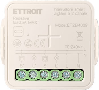 Ettroit Micromodulo Interruttore Smart Zigbee 2 Canali 10a Da Incasso Etzb4009