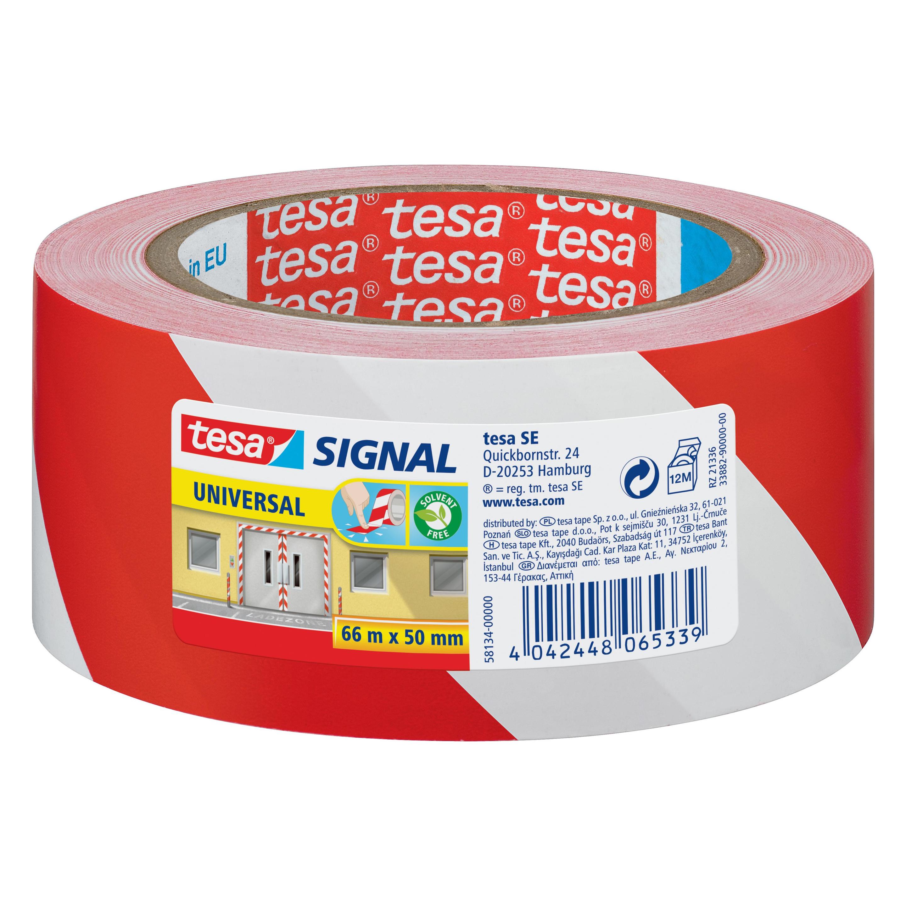 tesa UNIVERSAL Signal Markierungsband, selbstklebendes PP Warnband zur permanenten Markierung (50 mm) (58134-00000-00)