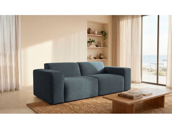 2-Sitzer GOODPRODUCT Clayton Kompaktsofa Breite 202 cm , grau, B:202cm H:70cm T:96cm, 100% Polyester, Sofas, 2-Sitzer, in einem trendigen Cord-Bezug, verschiedene Kombinationen verfügbar