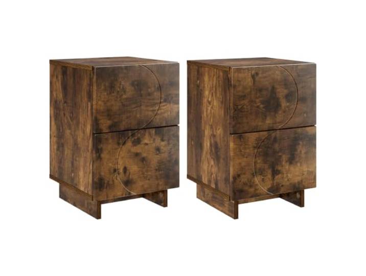 Fisinber Nachttisch 2er Set Räuchereiche 33,5 x 34,5 x 50 cm Kompakter Nachtschrank im 2er Set für das Schlafzimmer mit flexibler Schubladenmontage und pflegeleichter Oberfläche.