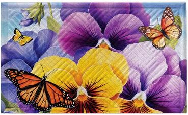 Evergreen "Pansies & Butterflies Embossed Door Mat - 30"" x 18"""