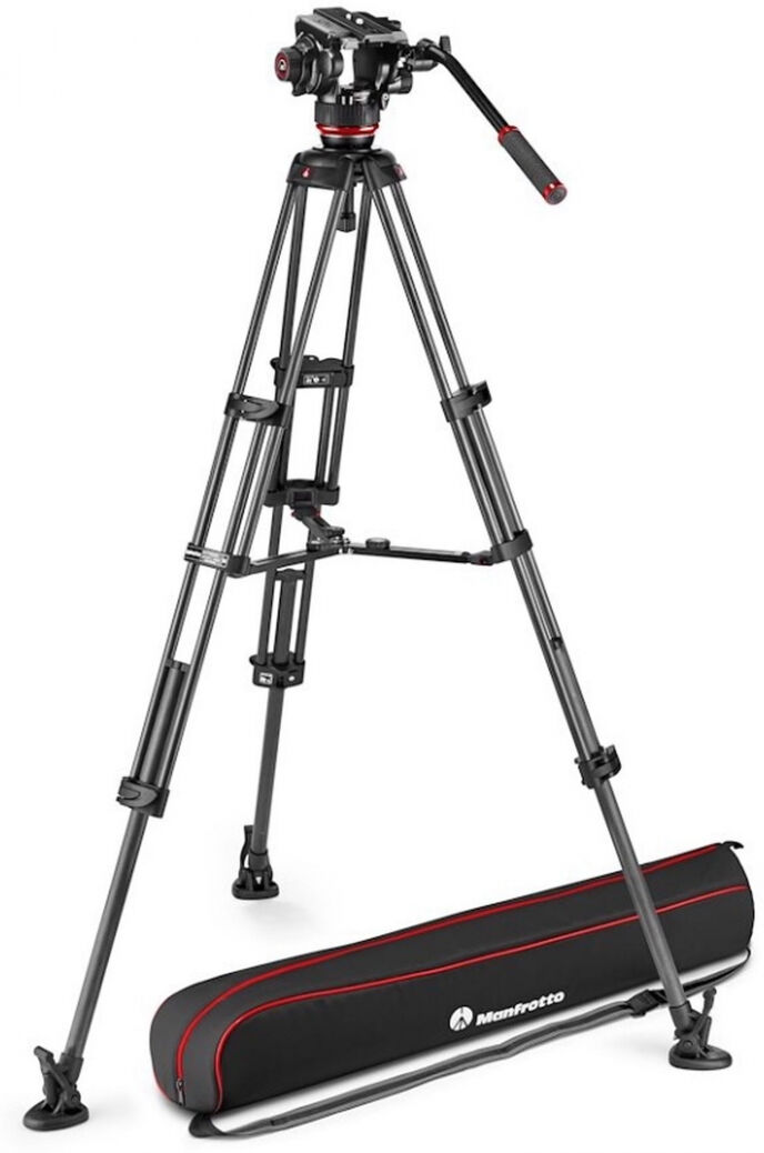 Manfrotto Tête vidéo fluide 504X avec trépied à double tube en fibre de carbone MS