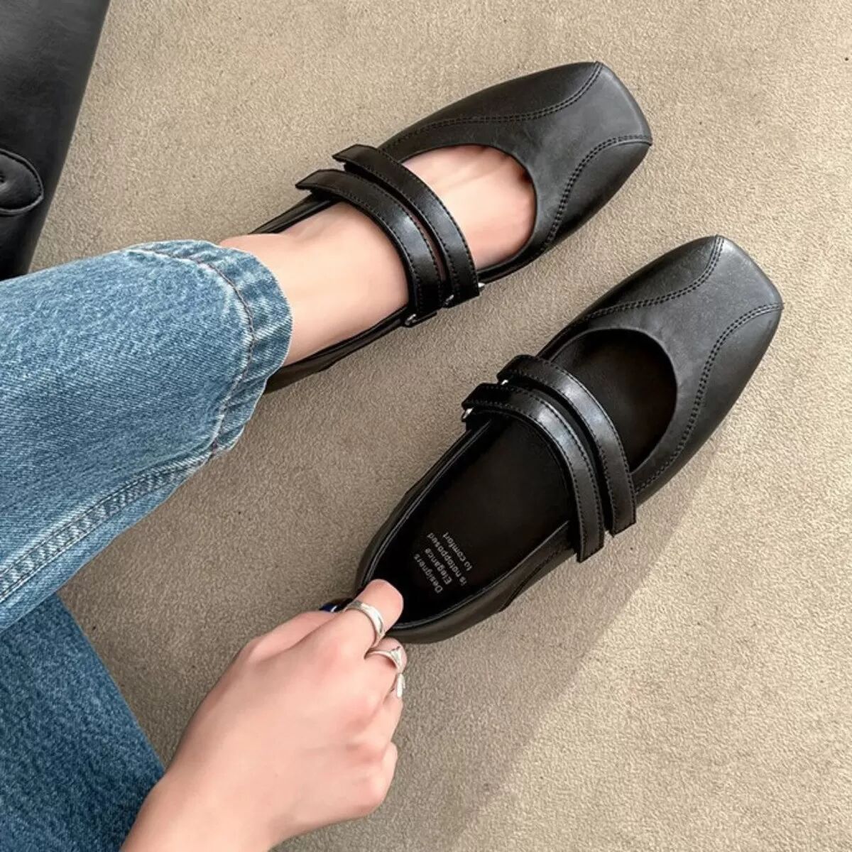 INF Retro Square Toe Mary Jane Ballerinas – Bequeme & Vielseitige Schuhe 40