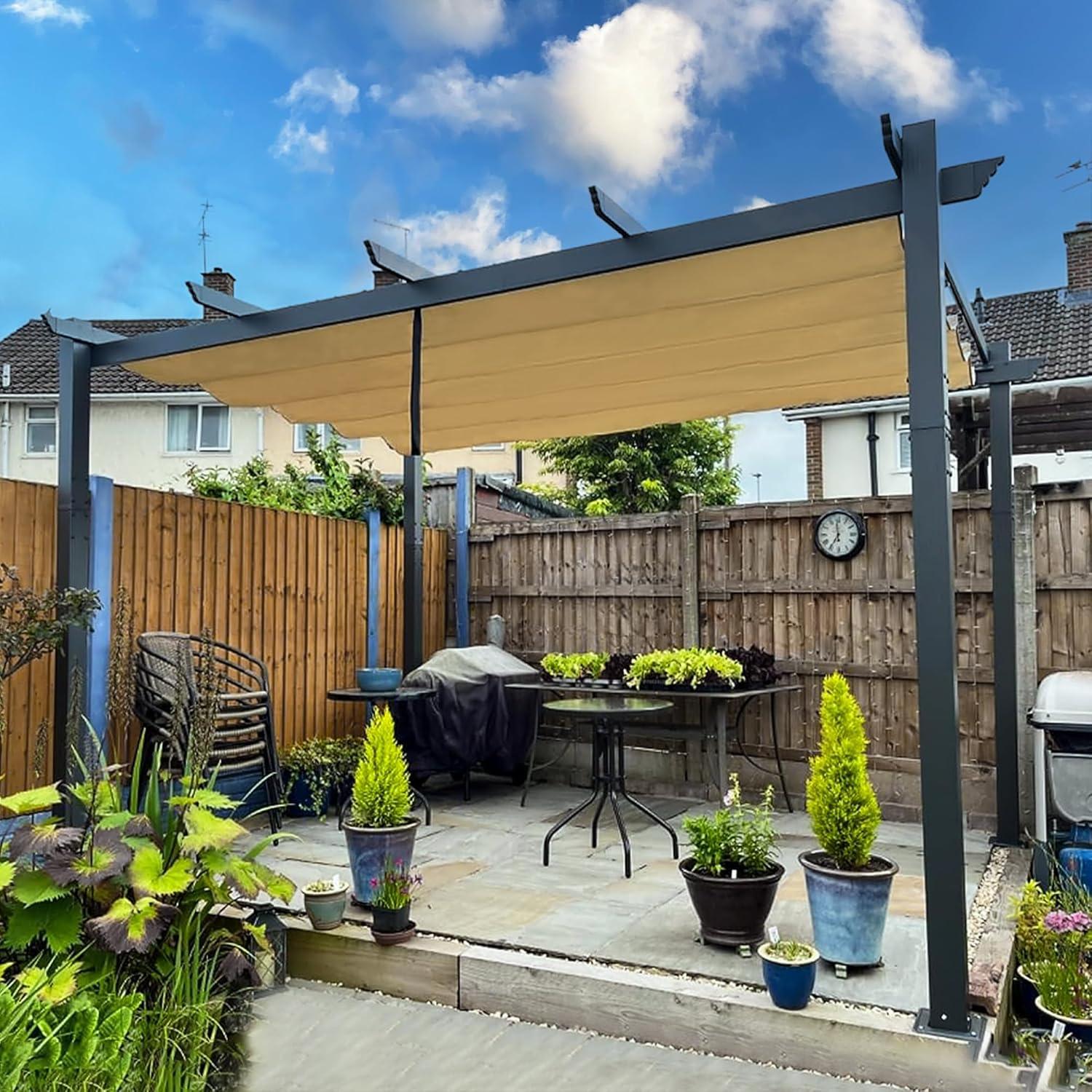 PURPLE LEAF Aluminium Pergola 3 x 4 m Wasserdicht Stabil Winterfest, Garten Pavillon mit Sonnenschutz uberdachung, UV-Schutz, Beige