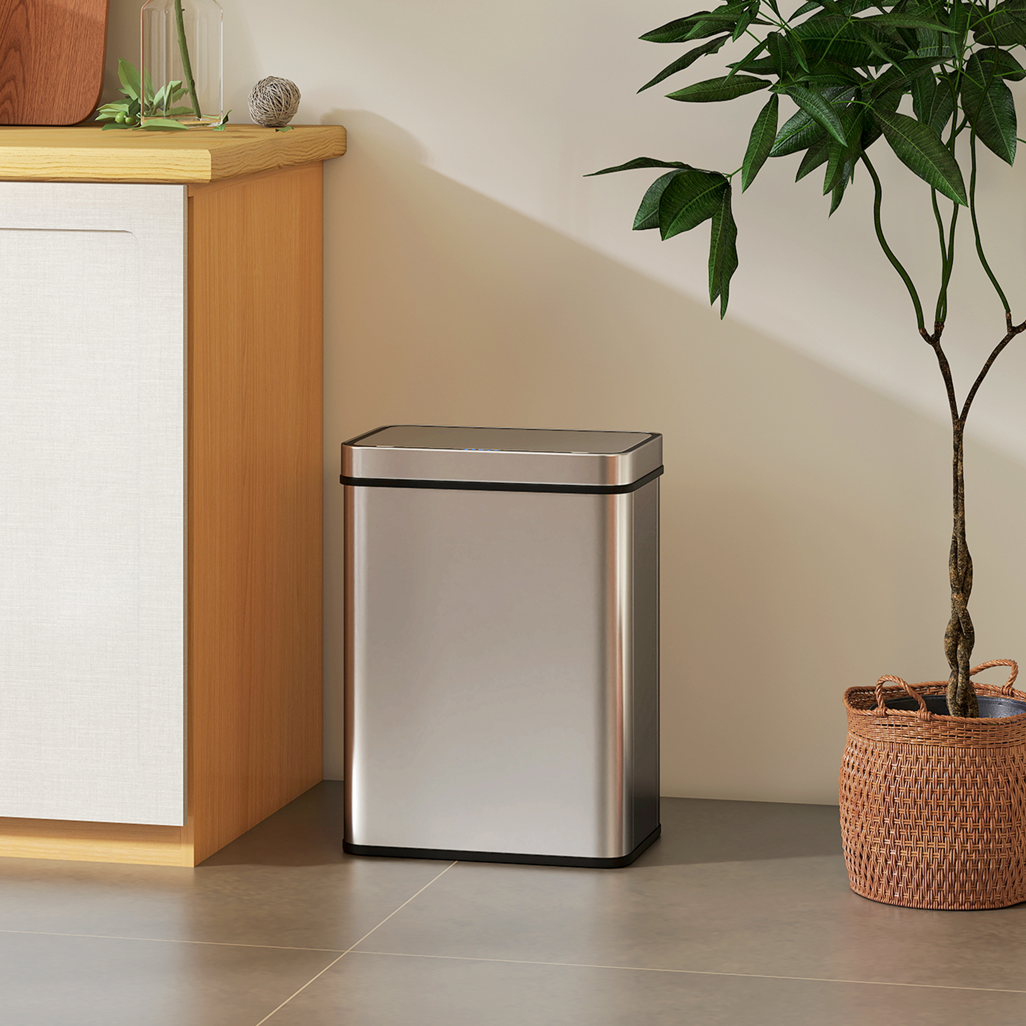 Homcom Cestino con sensore 50 L con coperchio a chiusura soft, cestino per cucina automatico in acciaio inossidabile, argento   Aosom Italy