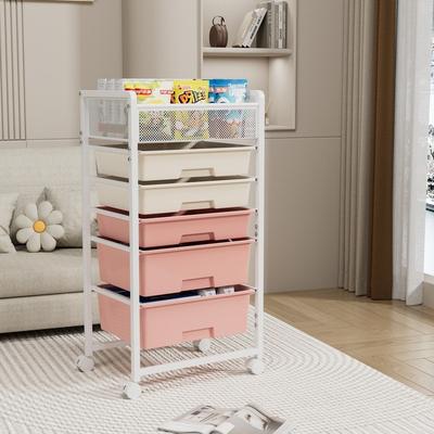 5 Drawer Rolling Cart with Diamond Mesh Top for Kitchen, Bathroom
