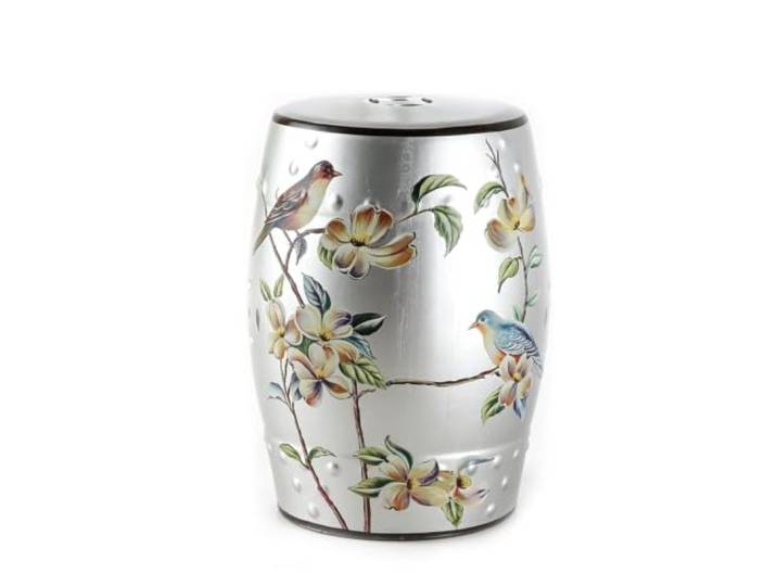 18 Keramik-Gartenhocker, Trommelhocker Im Chinesischen Stil, Blumen-Gartenhocker, Dekorativer Runder Beistelltisch For Innen- Und Außenterrassen For Hof, Terrasse, Veranda, Hinterhof(Silver)