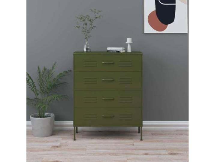 TUERYAFEK Kommode Olivgrün 80x35x101,5 cm Stahl mit Schubladen Stahl, höhenverstellbare Stellfüße, Kugellagerungen, voll ausziehbare Schubladen, robust
