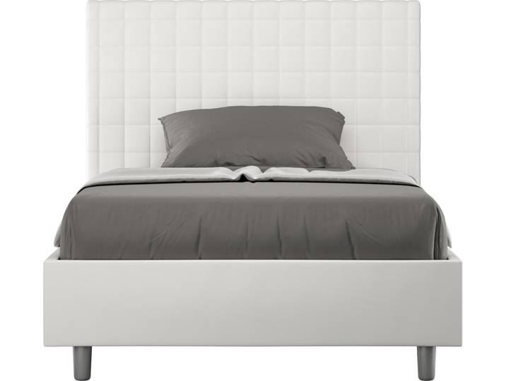 ITYHOME - Lit 1 place et demi coffre rembourré 120x190 similicuir blanc Sunny