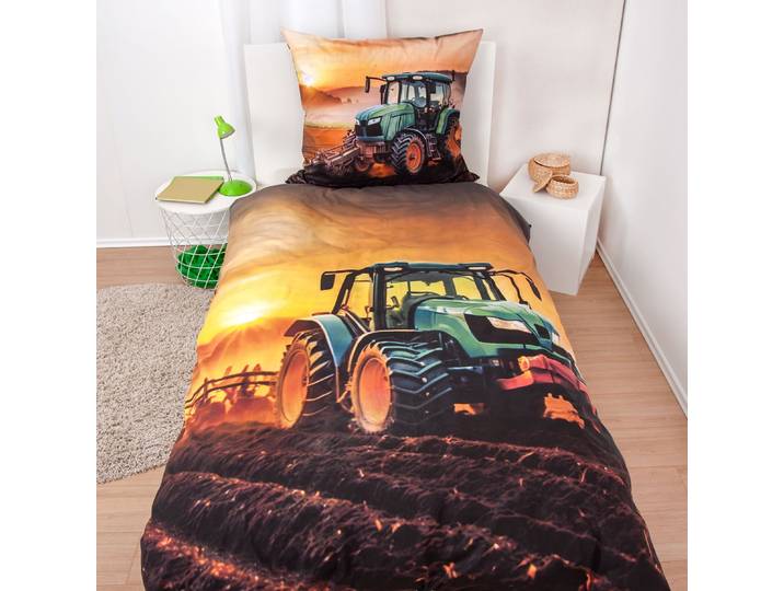 Bettwäsche Young Collection Traktor , bunt, B/L: 135cm x 200cm, 1 Stk., 1 Stk., Renforcé, B/L: 80cm x 80cm, 2 Stk., Renforcé, Obermaterial: 100% Baumwolle, HERDING YOUNG COLLECTION, Bettwäsche, Bettwäsche, Wendebettwäsche