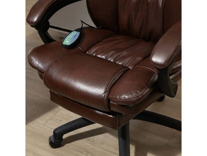 LPOSPI Fauteuil de bureau massant inclinable avec repose-pieds et appui-tête simili cuir marron