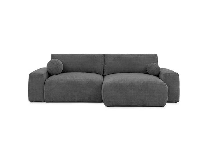 Constance - Canapé d'angle réversible 4 places convertible avec coffre en velours texturé - Gris