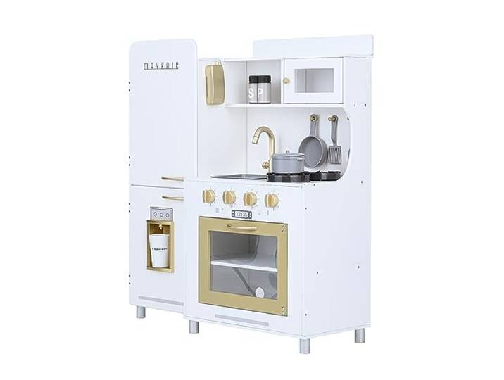 Teamson Kids Mayfair Kinder Holz Spielküche & 11 Zubehör Weiß TD-13302D mit Herd, Spüle, Ofen, Zubehör