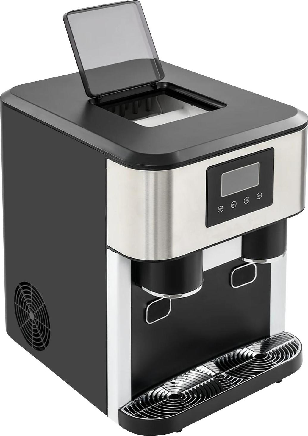 Tisch-Eiswürfelbereiter - 3-in-1 Eiswürfelmaschine - Kapazität 600 g, LCD-Display, Leistung 120-180 W, ABS/Edelstahl, Maße 34×45,5×45,5 cm - Schwarz