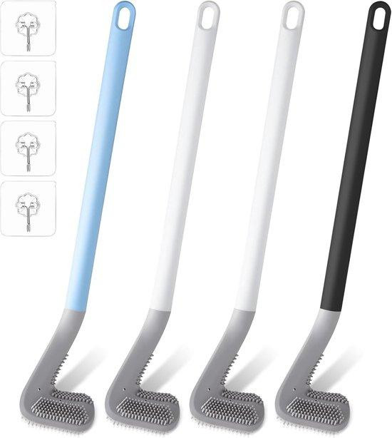 4-delige luxe siliconen toiletborstel set voor wandmontage in multicolor