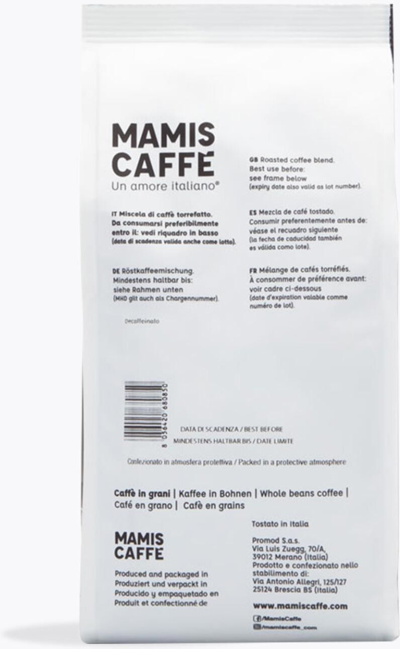 Mamis Caffè Espresso Bar 250 g   Ganze Bohne   Intensieve Italiaanse melange, volmondig met cacao en geroosterde noten, ideaal voor volautomaat