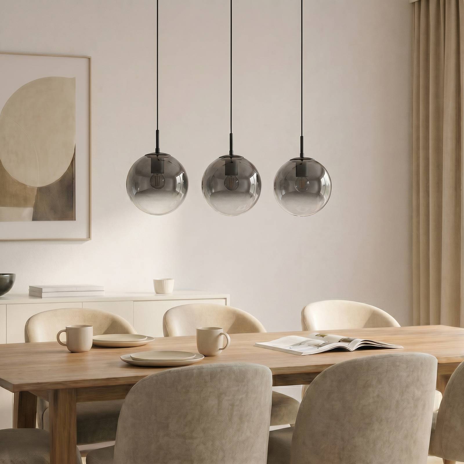 Glas Hängelampe Veloura Lucande, dimmbar, klar / transparent, für Wohn- / Esszimmer, Glas, Design, Pendelleuchte