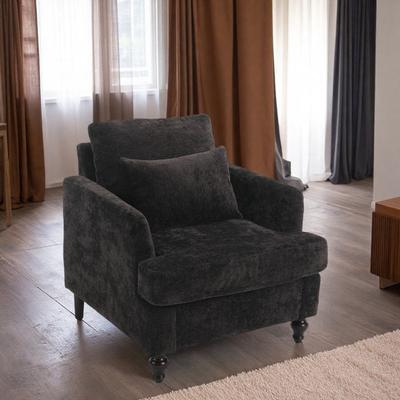 "29.53"" Chenille Accent Chair with Tufted Design and Studded Trim and Solid Wood Frame"