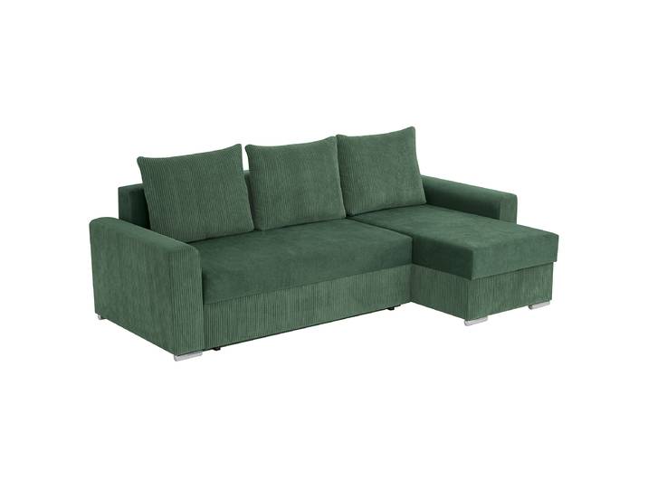Ecksofa mit Schlaffunktion Grün Cordstoff Zuri 239 x 92 x 141cm Longchair beidseitig montierbar mit Schlaffunktion Modern
