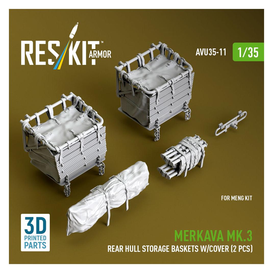 ResKit Merkava Mk.3 rear hull storage baskets w/cover (2 pcs) for Meng kit (3D Printed) (AVU35-0011)