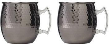Cambridge 20 oz Hammered Black Moscow Mule Mugs, Set of 2
