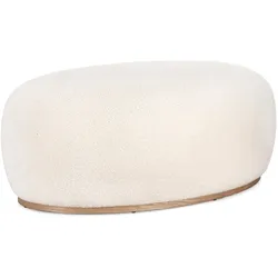 Pouf Blerina aus Woll-Stoff, klassischer Stil, weiß, gepolstert, Gestell in Naturholz