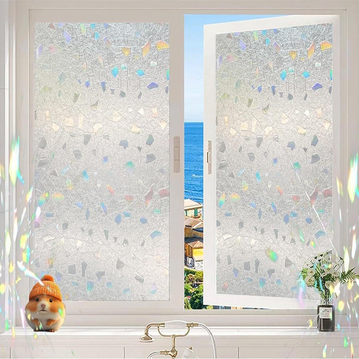 Zelfklevende raamfolie Kleurrijke Steen voor privacy, 75 x 280 cm