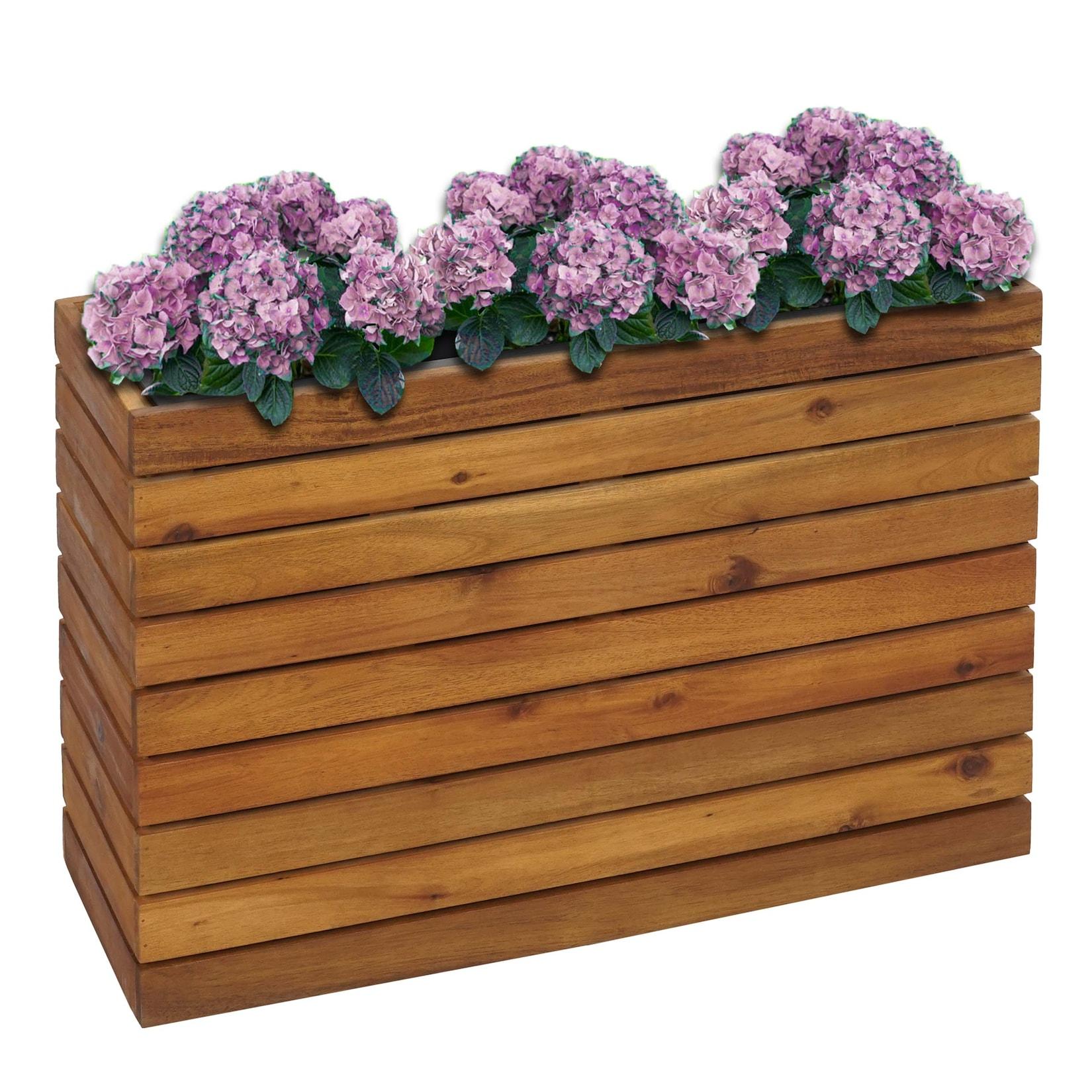 Pflanzkasten MCW-L21, Pflanzkübel Blumentopf Hochbeet, eckig 41x63x23cm Outdoor Akazie Holz MVG-zertifiziert ~ braun