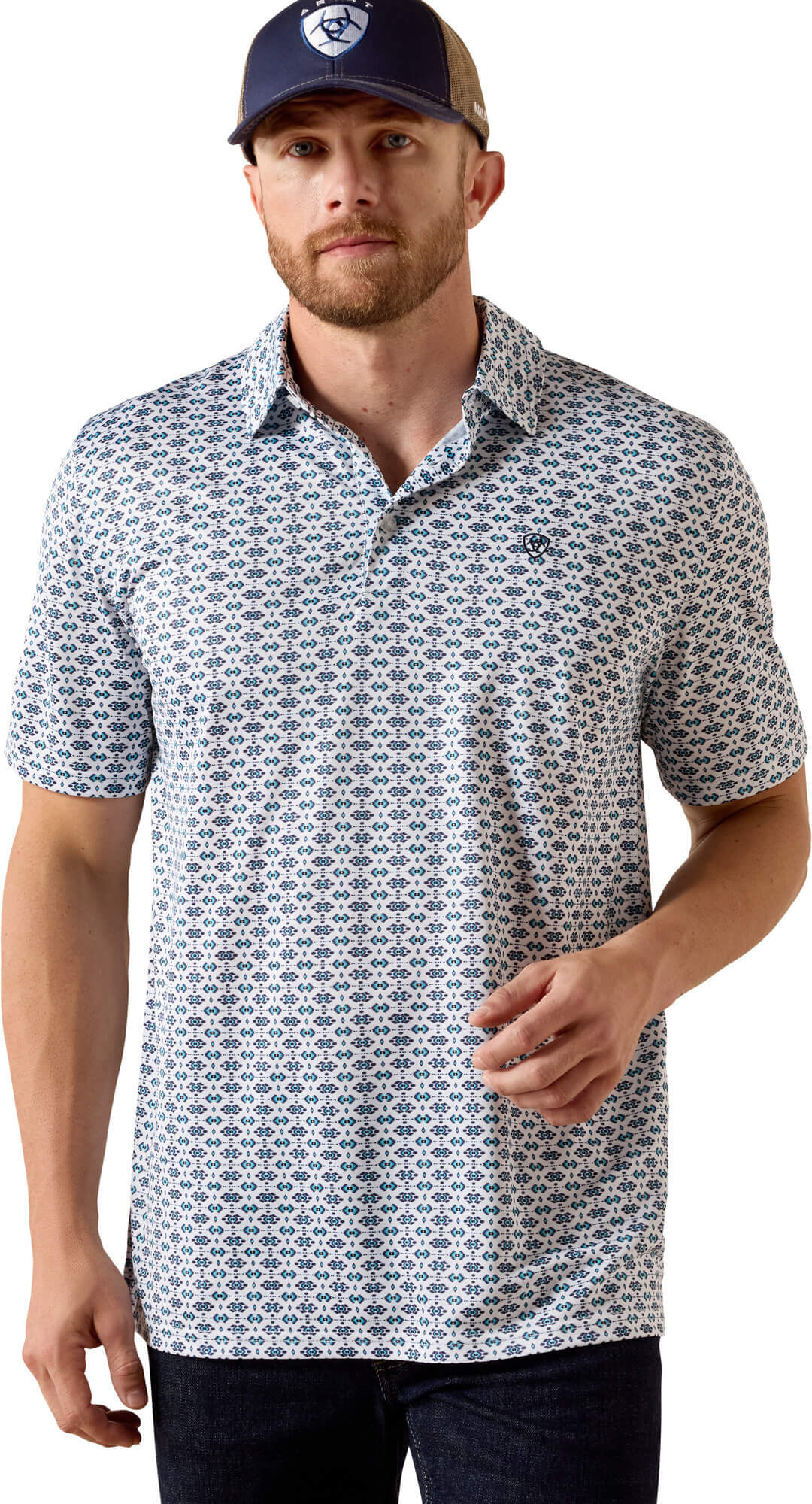 Men's All Over Print Polo Shirt in White Southwest Print, Size: 2XL by Ariat
