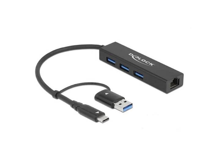 Delock Laptop-Dockingstation DeLOCK 3 Port USB 3.2 Gen 1 Hub + Gigabit LAN mit USB Type-C oder USB