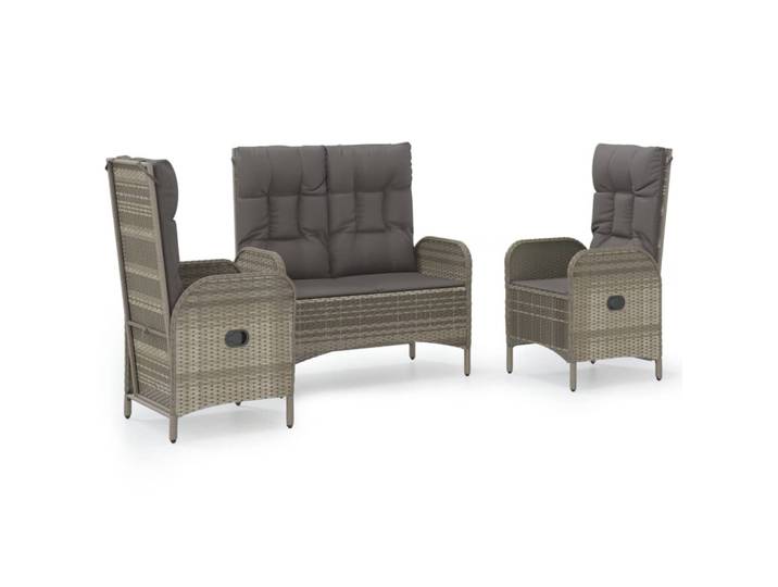 vidaXL 3-tlg. Garten-Essgruppe mit Kissen Grau Poly Rattan