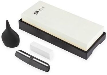 Kings County Tools 5-Piece Knife Sharpener Kit with Dual 6000 / 1000 Grit Whetstone and Nonslip Base - Black and White