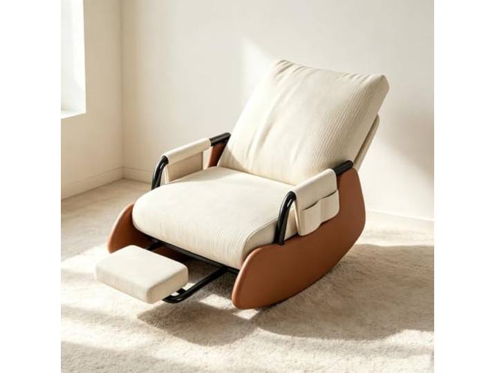 LCNDKF Relaxsessel mit Hocker mit Breiter 60cm Sitzfläche Bequemer Schaukelsessel mit 60cm breiter Sitzfläche und platzsparender Beinauflage fürs Wohnzimmer.