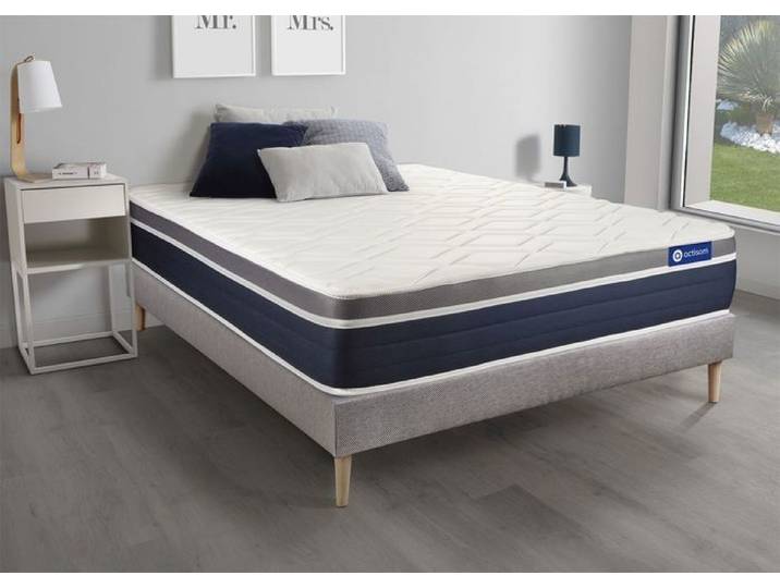 Ensemble Matelas Sommier 135x190 cm - Actilatex Confort - Sommier Kit Gris