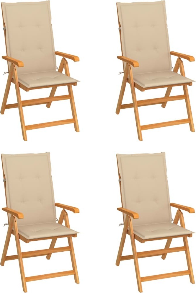 Gartenstühle 4 Stk. mit Beigen Kissen Massivholz Teak