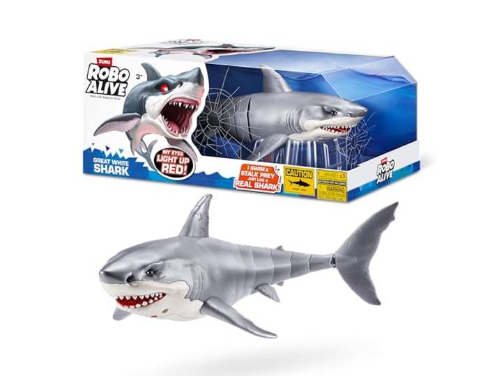 ROBO ALIVE ZURU Great White Shark Serie 1 Robot Haai speelgoed met verlichting, werkt op batterijen, zomer, zwembad, speelgoed, badspeelgoed