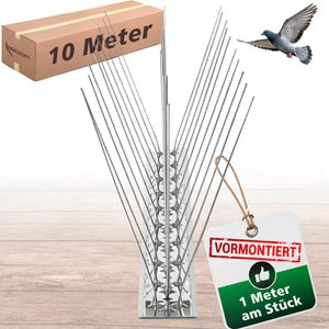 PRIOstahl Vogelabwehr Taubenspikes, 10 Meter, Spikes aus Edelstahl, silber, mit Edelstahlschiene, 3-reihig, 10 Stück