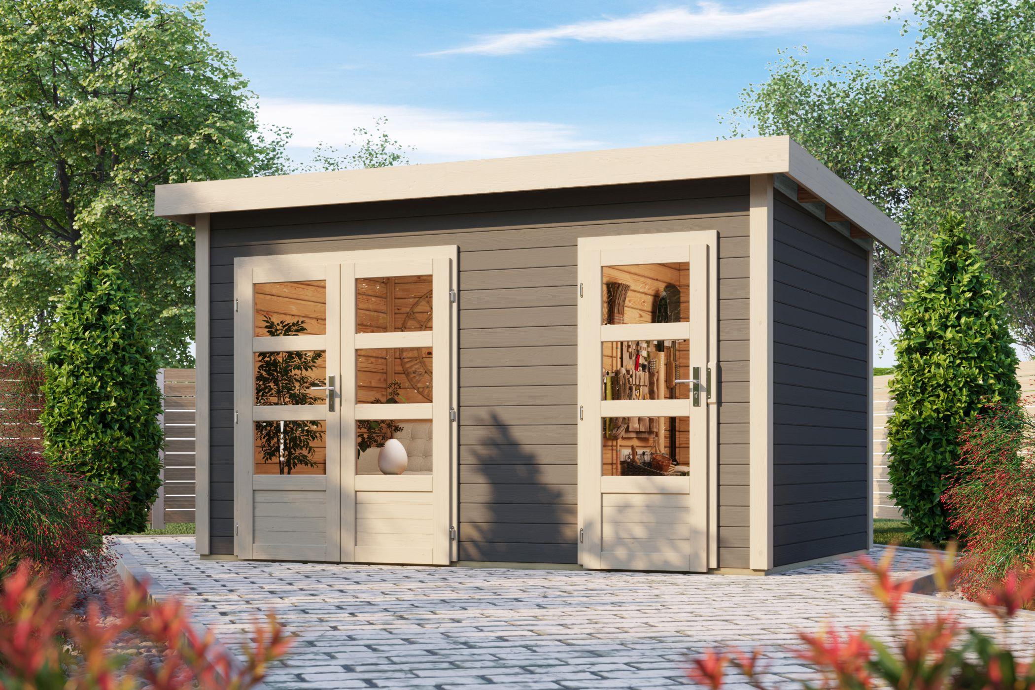 Karibu Gartenhaus Gerätehaus 2-Raum-Haus Tintrup terragrau 364x244x230 cm