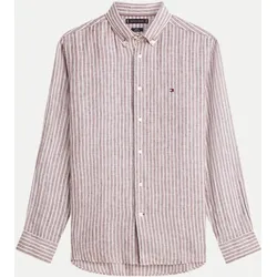 Leinenhemd mit Streifenmuster Beige M
