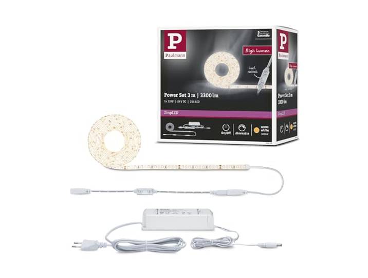 Paulmann SimpLED Power Set 3 m WW Betriebsfertiges Set mit 230/24V Power Supply, selbstklebend, kürzbar, Schutzart IP20