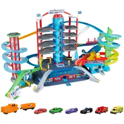 Majorette Super City Garage Parkhaus mit 6 Metallautos, Zug, Licht und Sound