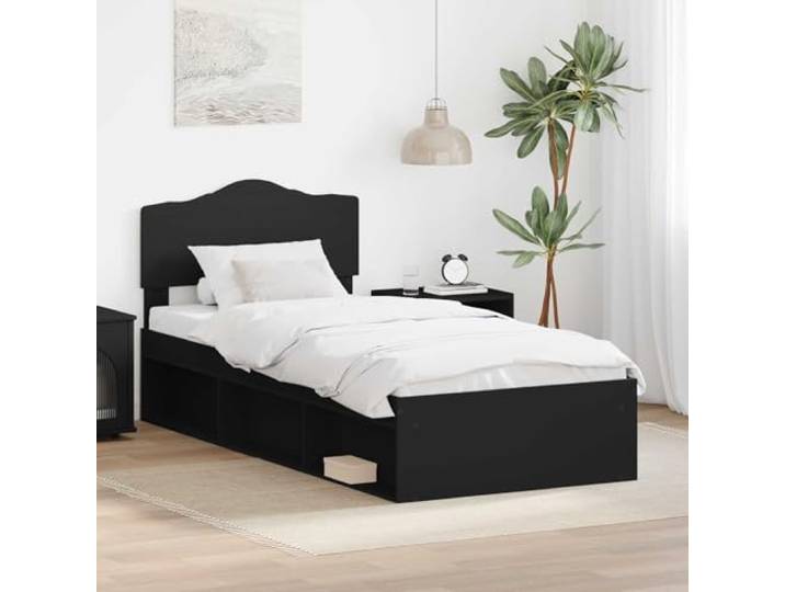 RJPLMFV Bettgestell, Schwarz, 90 x 190 cm, massives Kiefernholz Lattenrost inklusive, modernes Design, einfache Reinigung, für Schlafzimmer oder Studio