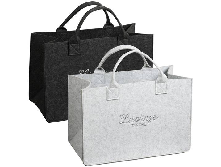 Henkeltasche KESPER Taschen in Filzoptik , schwarz-weiß (grau), B:50cm H:25cm T:34cm, Polyester, Taschen, Henkeltasche, 2 verschiedene Farben, 100% Polyester, 50x25x34 cm