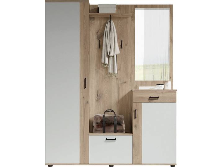 HBZ Kompaktgarderobe Jens mit Spiegel, Flurgarderobe BxHxT 145x184x29 cm (1-St) Mit Hochschrank, Bank, Paneel und Kommode