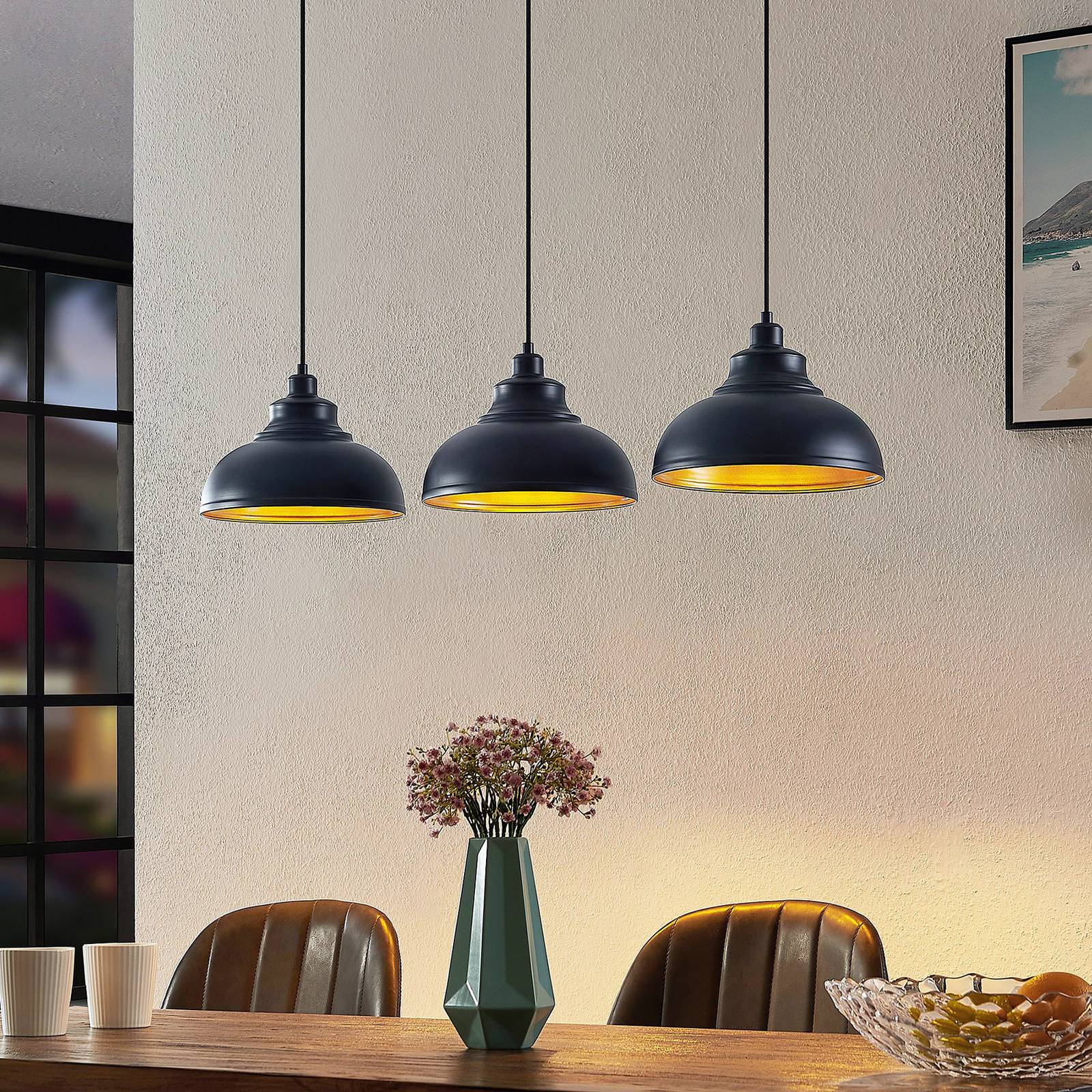 Pendant Light Emna Lindby, dimmable, Black, Living / Dining Room, metal, Vintage, Ceiling Light