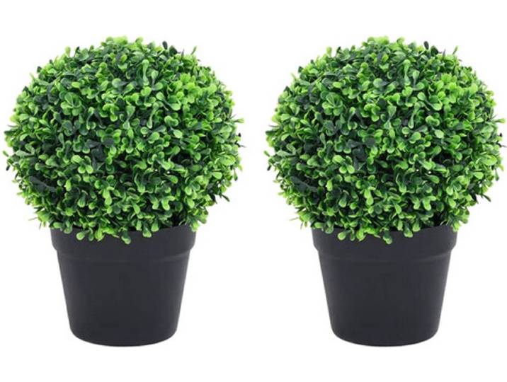 vidaXL - Kunstplanten - met - pot - 2 - st - buxus - bolvorming - 37 - cm - groen